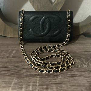 🖤⚜️Chanel Caviar Timeless Wallet on Chain Micro Gold Tone Crossbody WOC Revamp